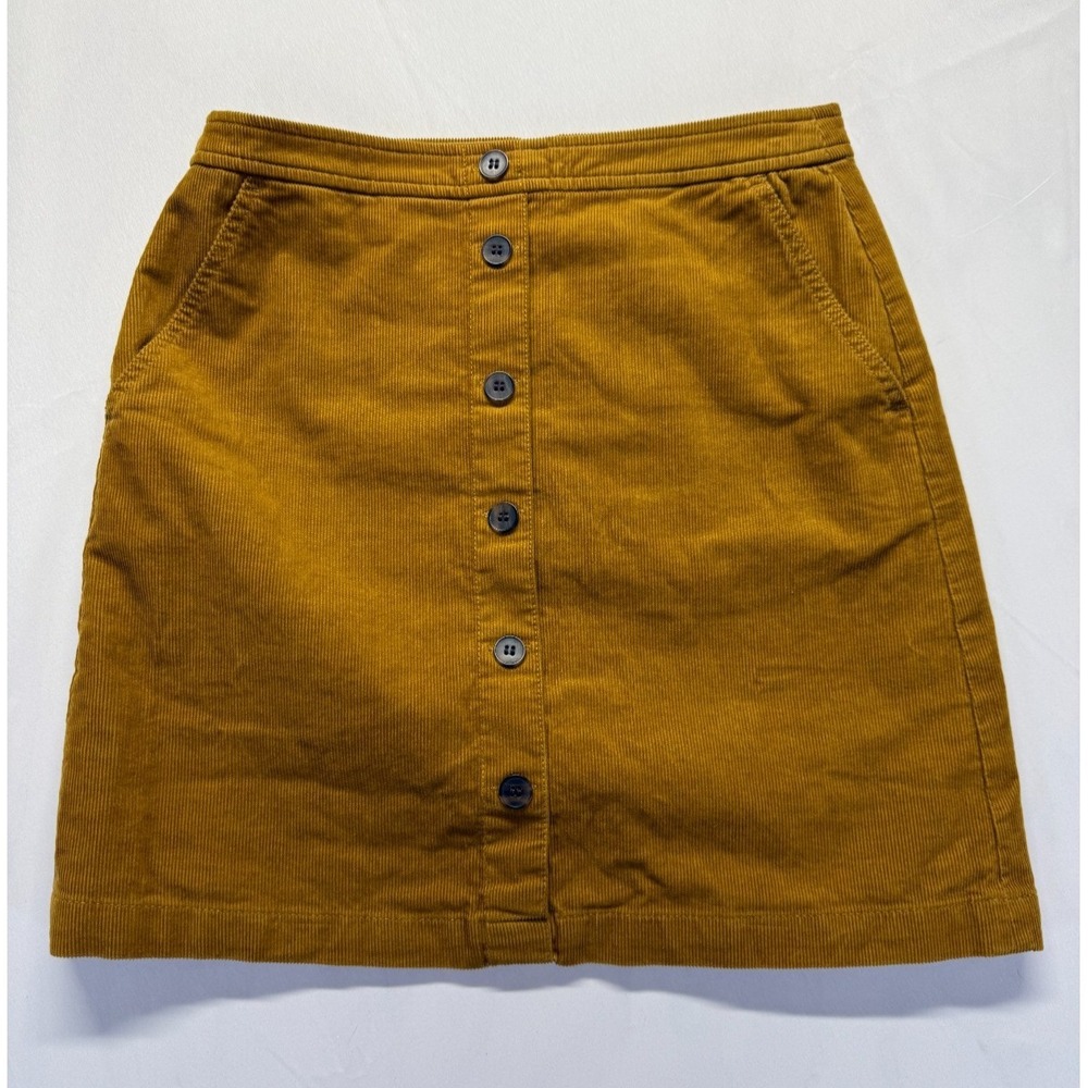 J. Crew Corduroy Mini Skirt Women 4 Mustard Cotton Stretch Button Front Back Zip